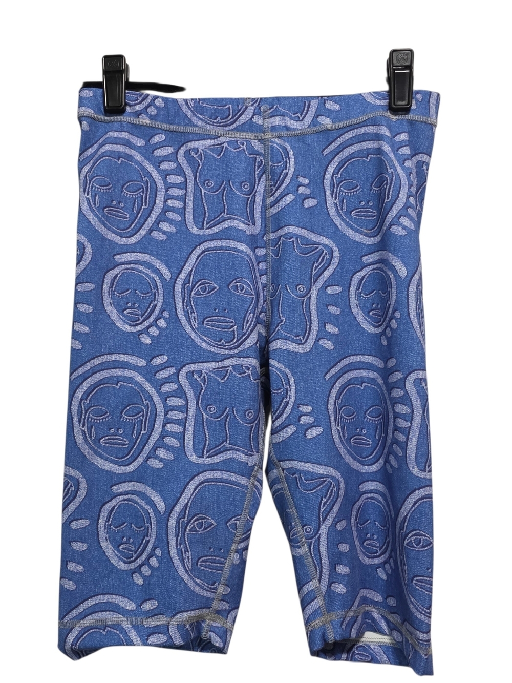 Patrick Church Bike Shorts L Blue Abstract Face Print Art Stretch